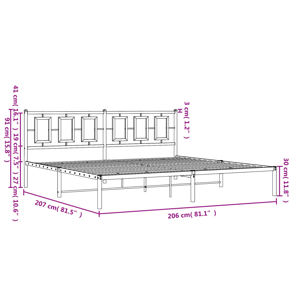 sengeramme med sengegavl 200x200 cm metal sort