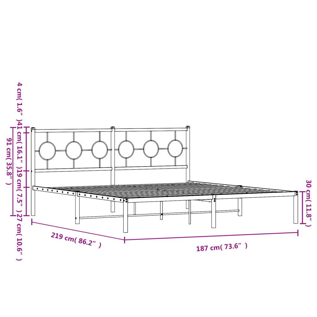 sengeramme med sengegavl 183x213 cm metal hvid