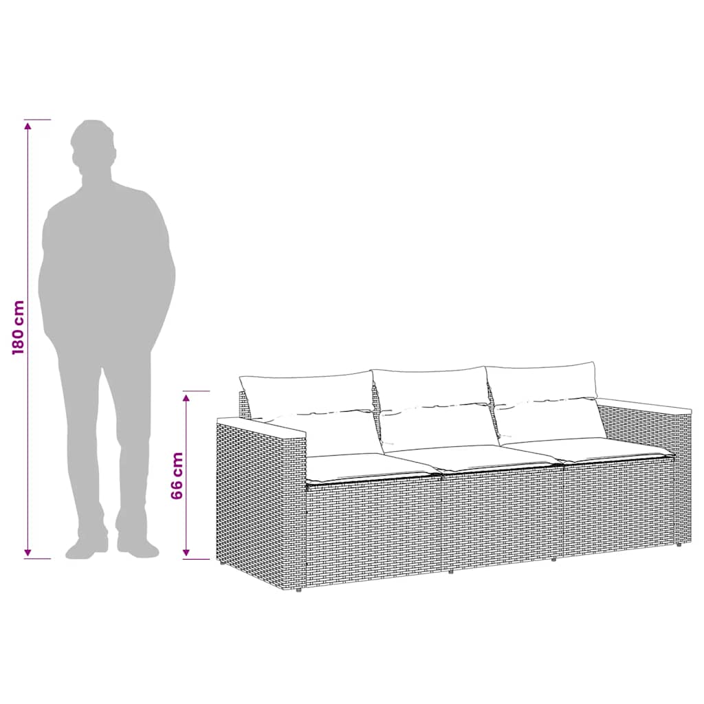 3-personers havesofa med hynder polyrattan grå