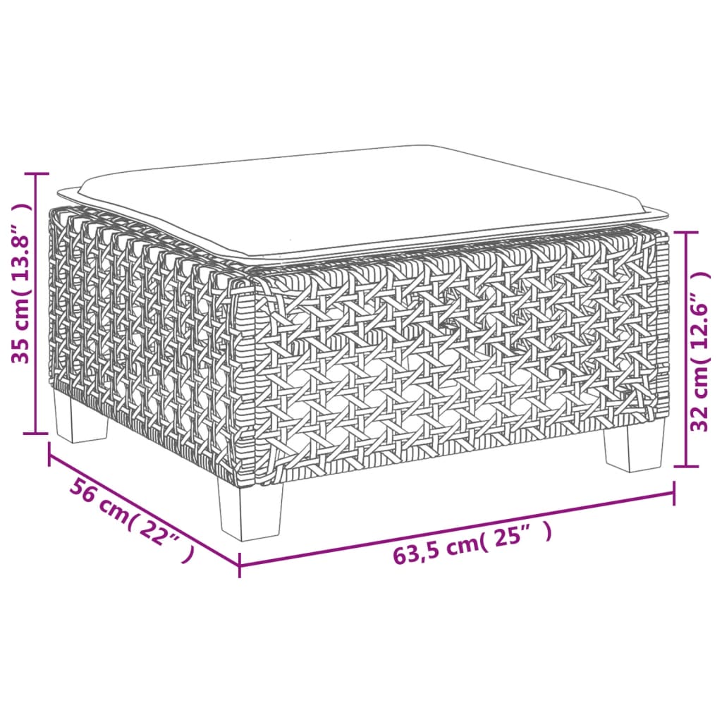 haveskammel med hynde 63,5x56x32 cm polyrattan sort