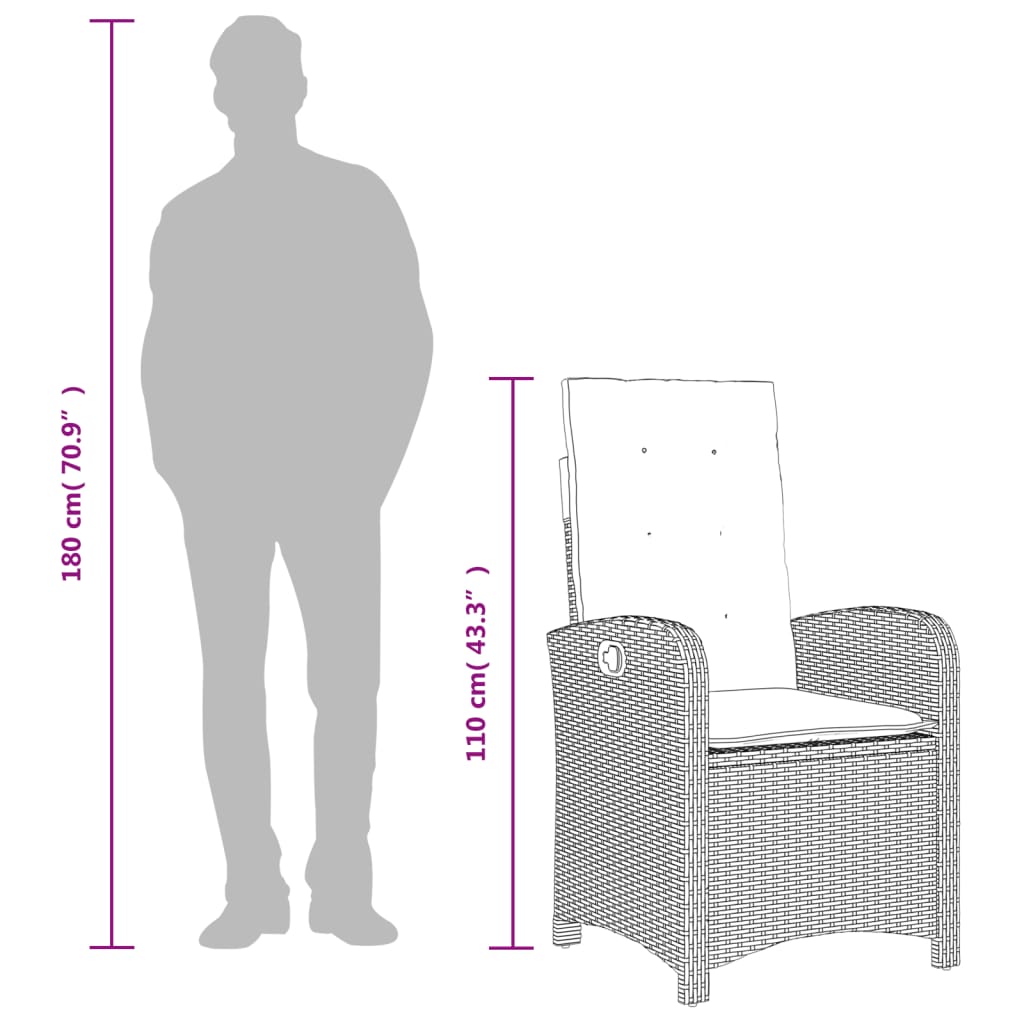 spisebordssæt til haven 3 dele med hynder polyrattan brun