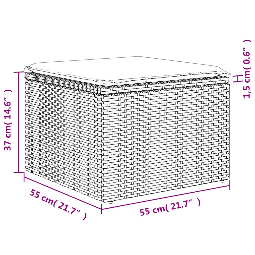 haveskammel med hynde sort 55x55x37 cm polyrattan