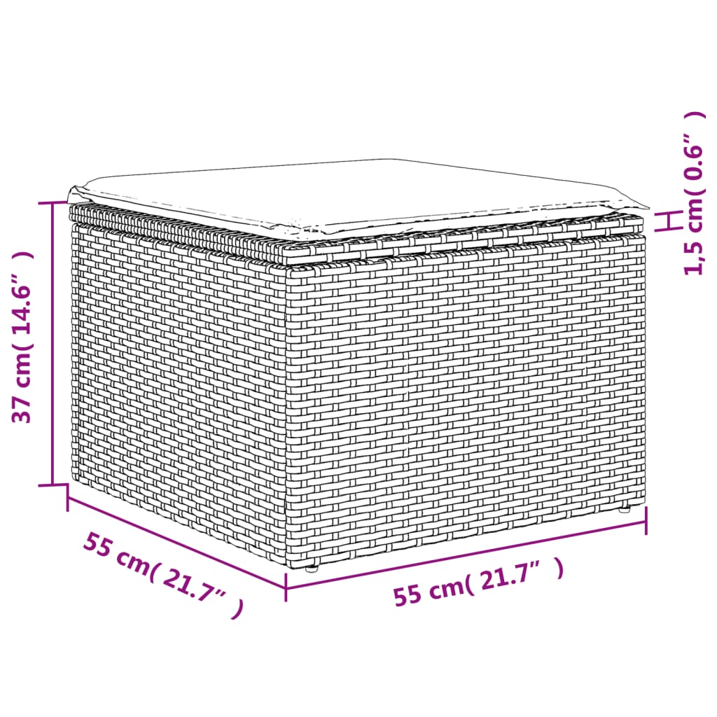 haveskammel med hynde sort 55x55x37 cm polyrattan