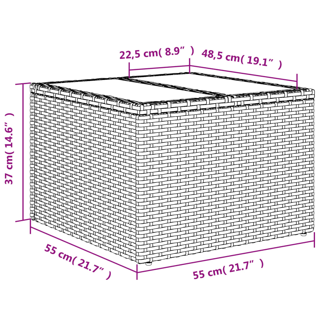 havebord med glasplade sort 55x55x37 cm polyrattan