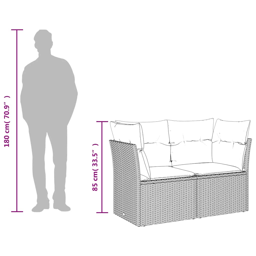 2-personers havesofa med hynder polyrattan grå