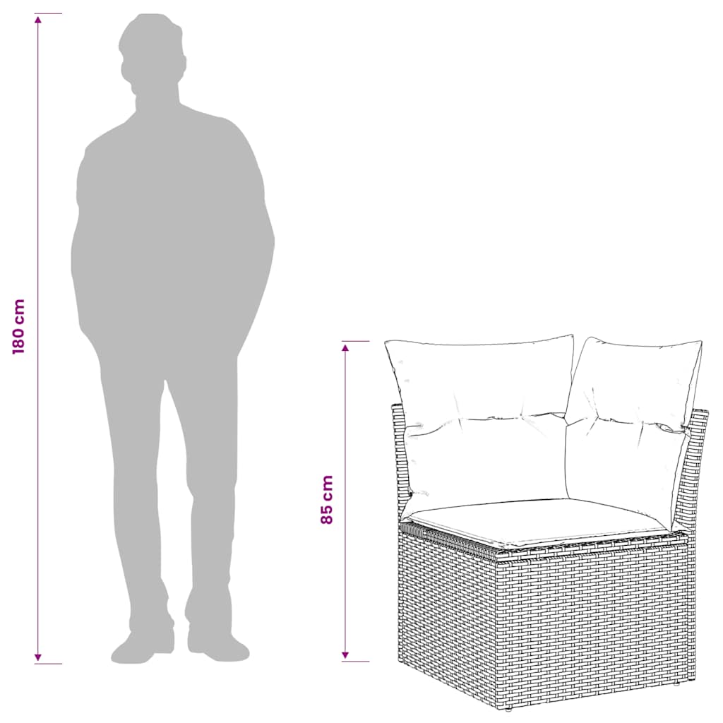 hjørnemodul til havesofa med hynder polyrattan brun
