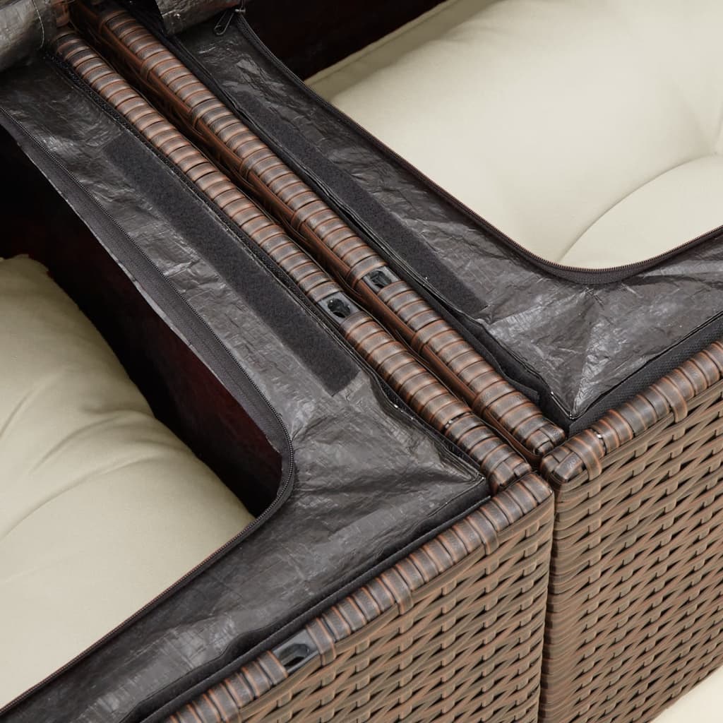 2-personers havesofa med hynder polyrattan brun