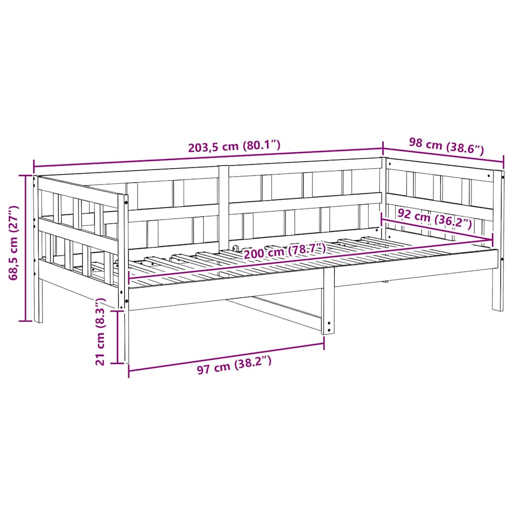 daybed uden madras 90x200 cm massivt fyrretræ gyldenbrun
