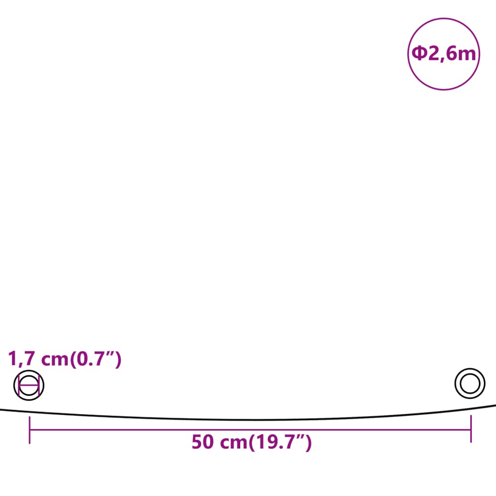 presenning Ø 2,6 m 650 g/m² hvid