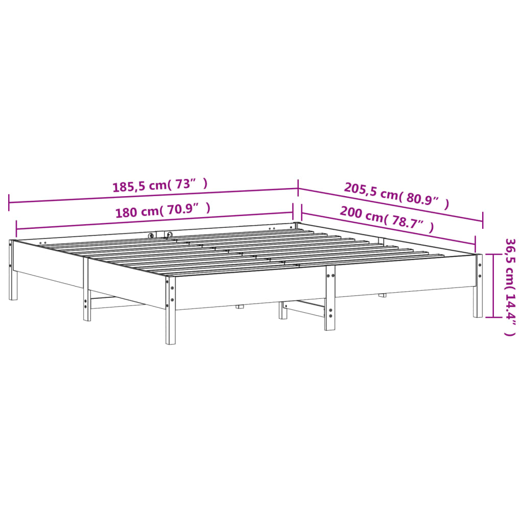 sengeramme uden madras 180x200 cm massivt fyrretræ hvid