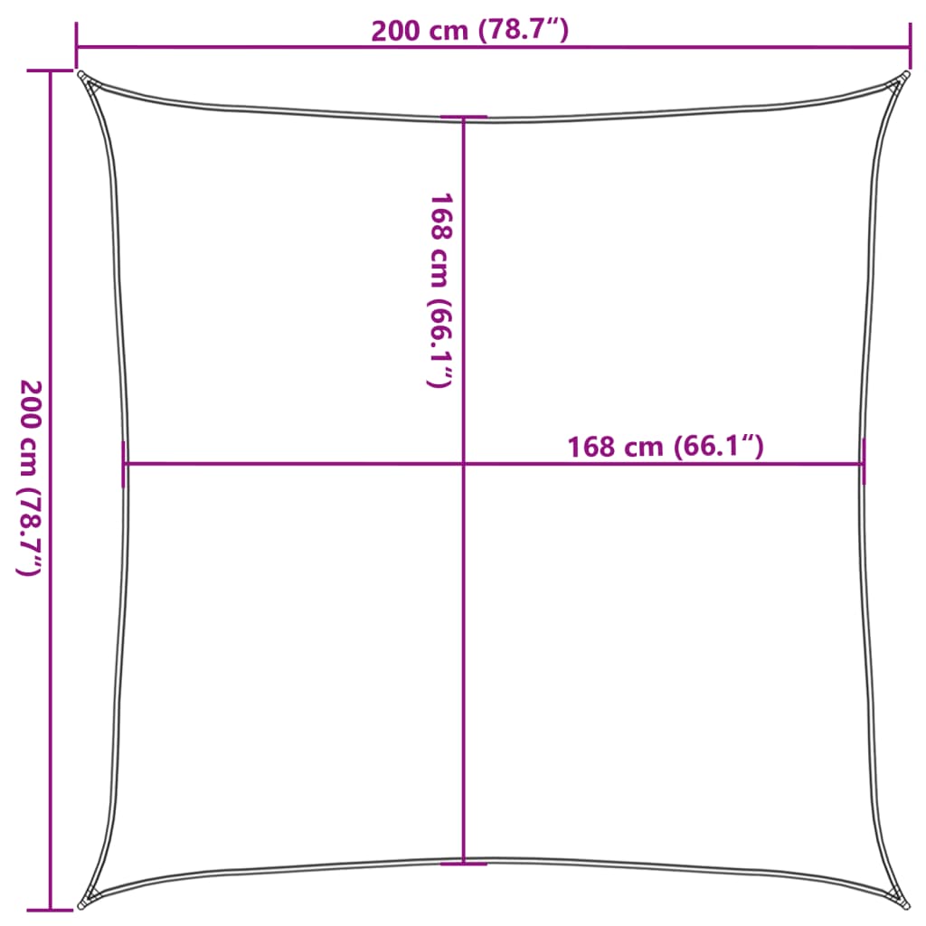 solsejl 2x2 m 100 % polyesterstof sandfarvet