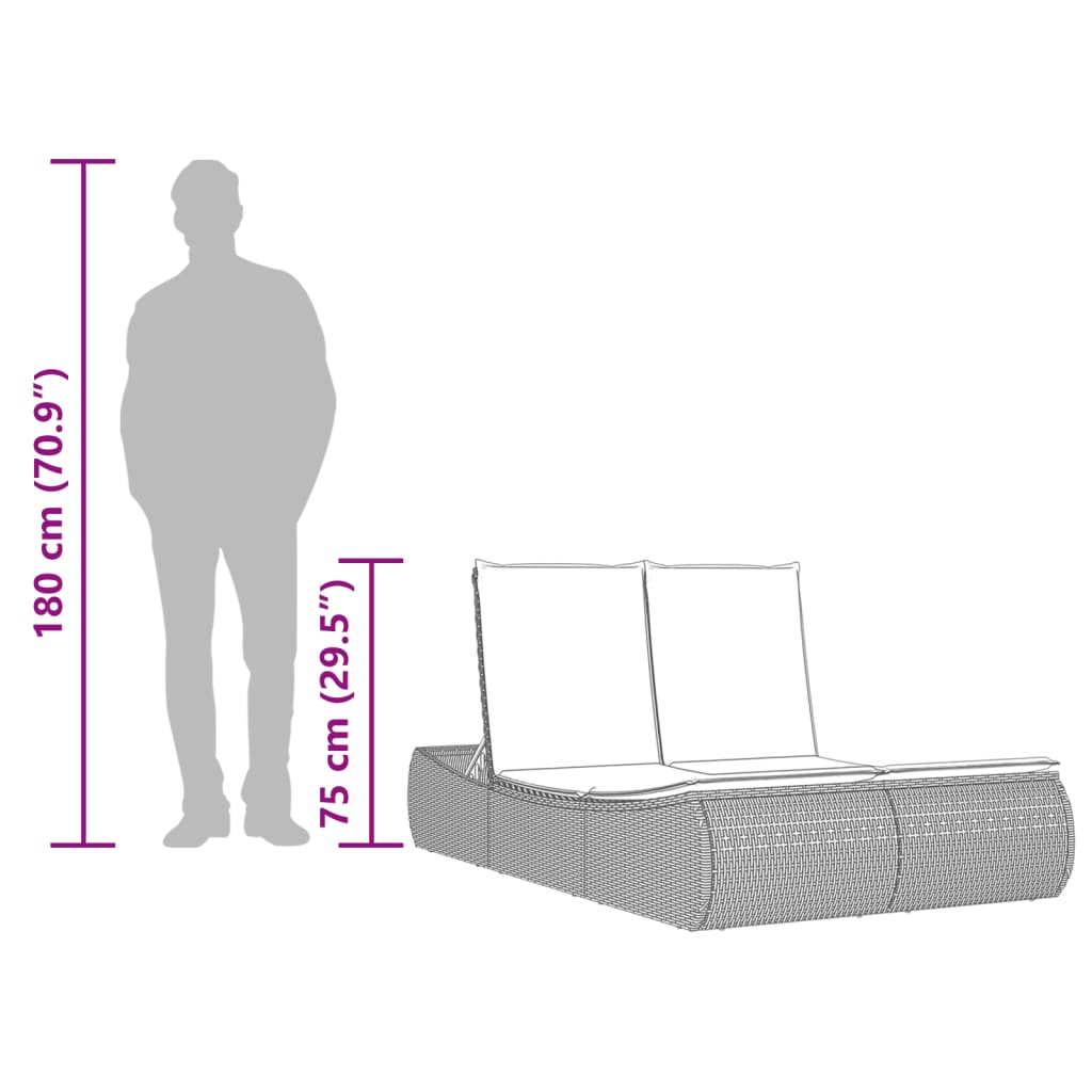 dobbelt loungesofa med hynder polyrattan sort
