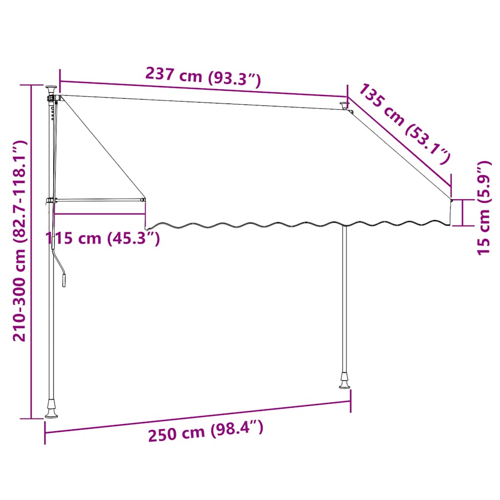 markise 250x150 cm sammenrullelig stof og stål cremefarvet
