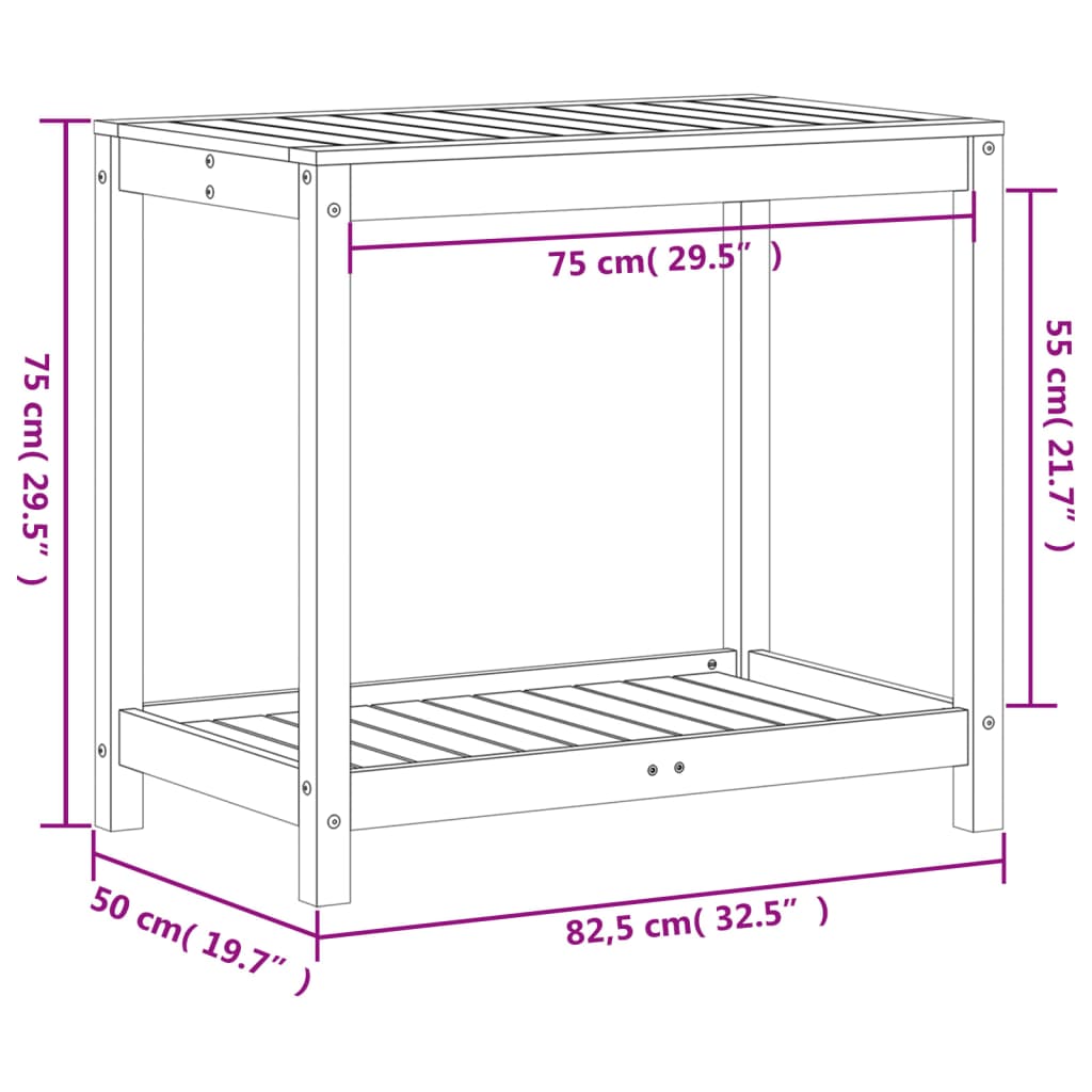 plantebord med hylde 82,5x50x75 cm massivt douglasgran