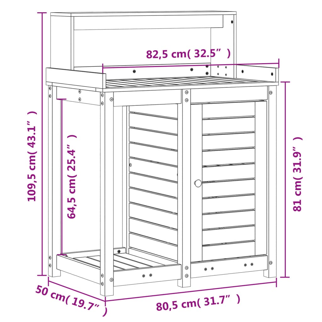 plantebord med hylder 82,5x50x109,5 cm massivt douglasgran
