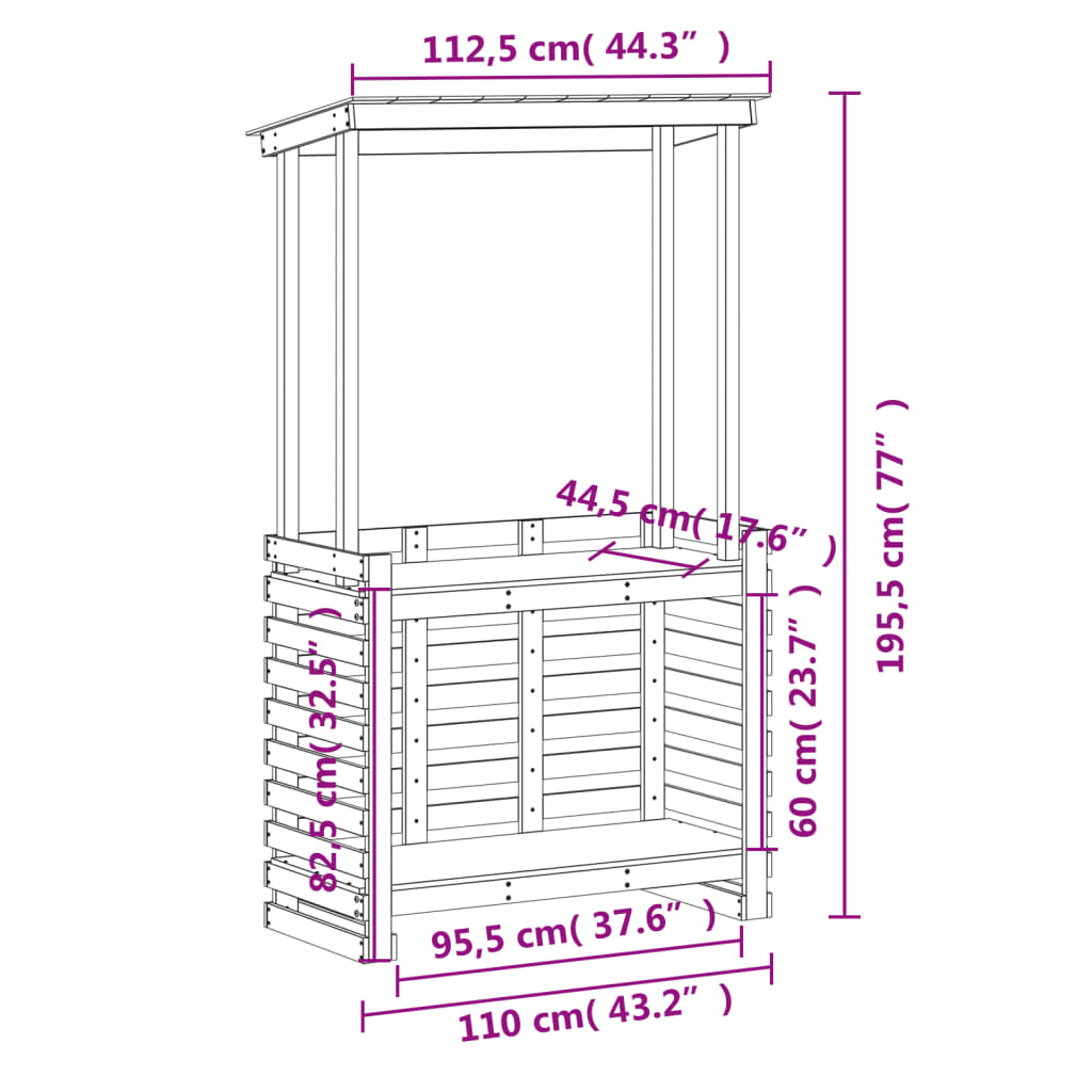 udendørs barbord med tag 112,5x57x195,5 cm massivt træ