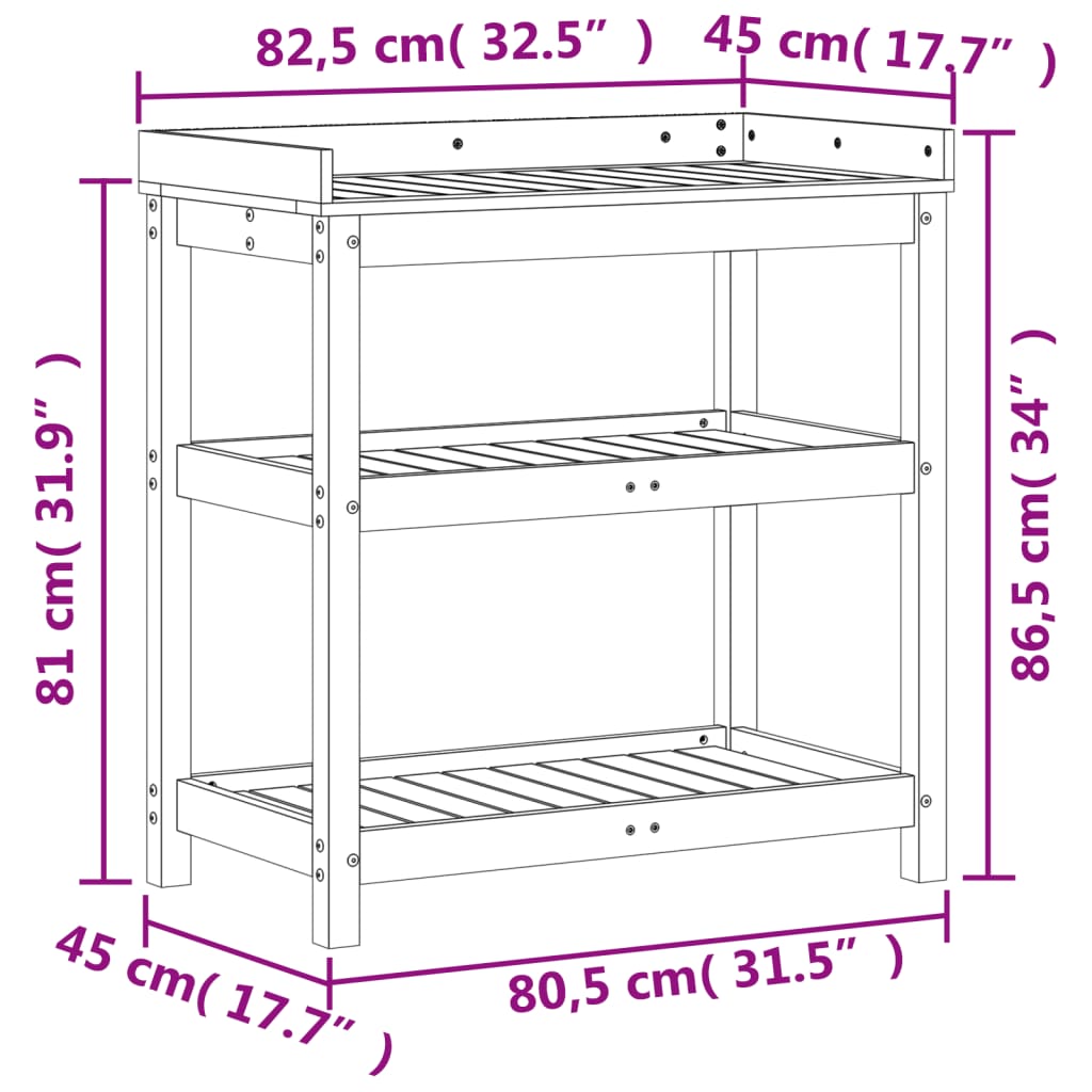 plantebord med hylder 82,5x45x86,5 cm massivt fyrretræ brun