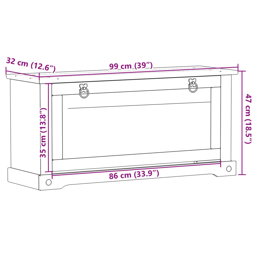 skoskab Corona 99x32x47 cm massivt fyrretræ