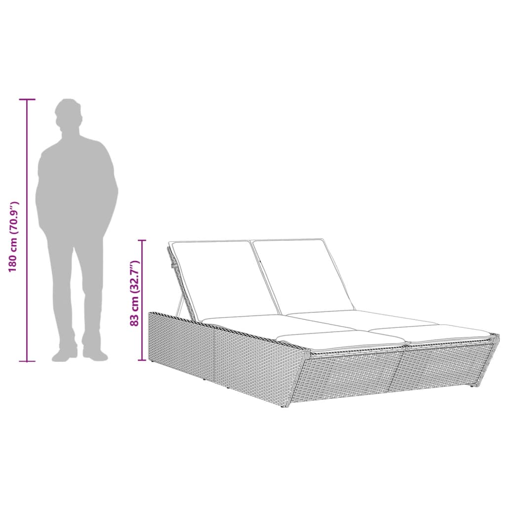 dobbelt loungesofa med hynder polyrattan sort