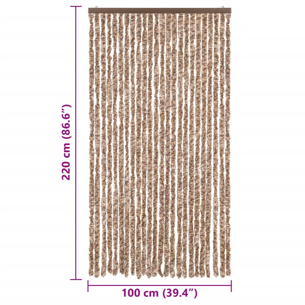 flueforhæng 100x220 cm chenille beige og mørkebrun