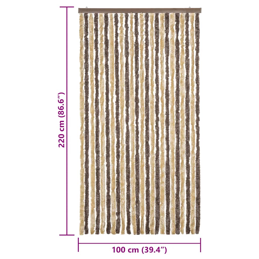 flueforhæng 100x220 cm chenille mørkebrun og beige