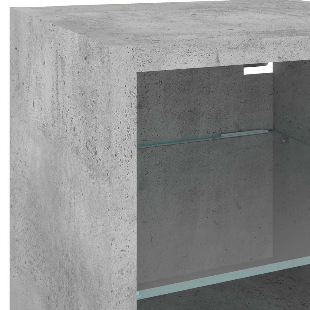tv-møbel til væg 6 dele med LED-lys konstrueret træ betongrå