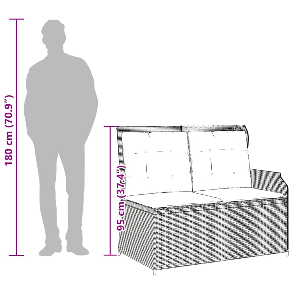 havebænk med hynder og lænefunktion polyrattan lysegrå