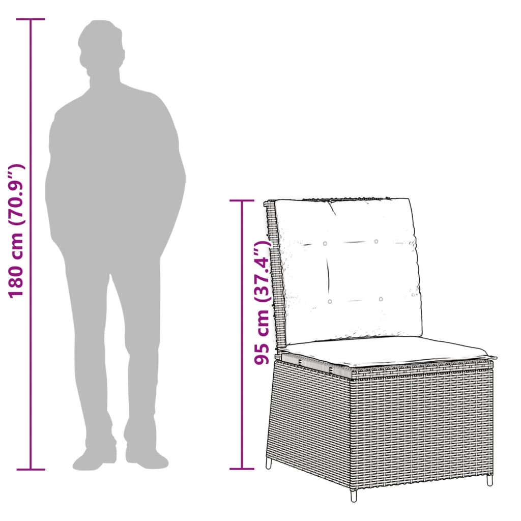 loungestol med hynder og lænefunktion polyrattan grå