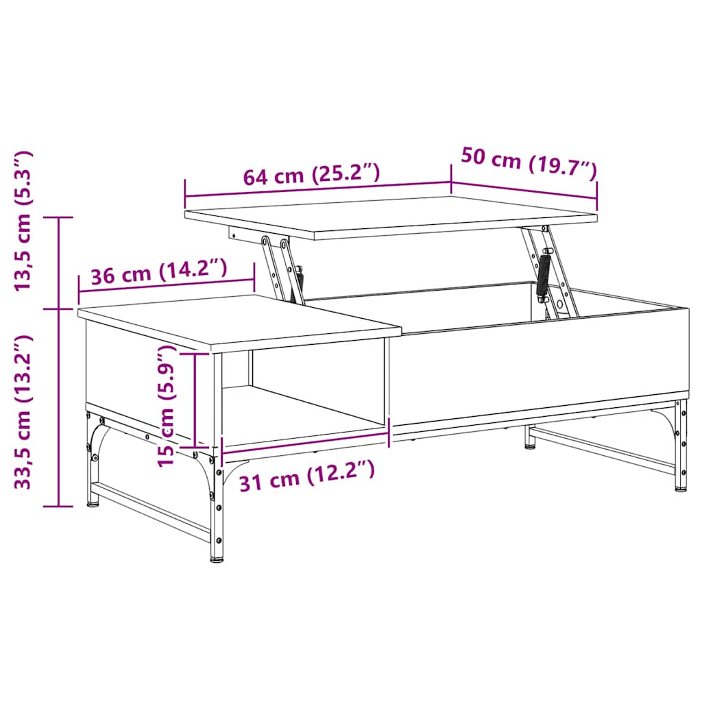 sofabord 100x50x35 cm massivt konstrueret træ og metal sort