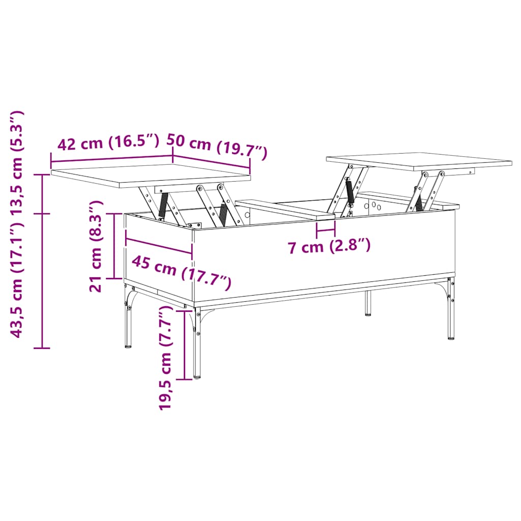 sofabord 100x50x45 cm konstrueret træ og metal røget egetræ