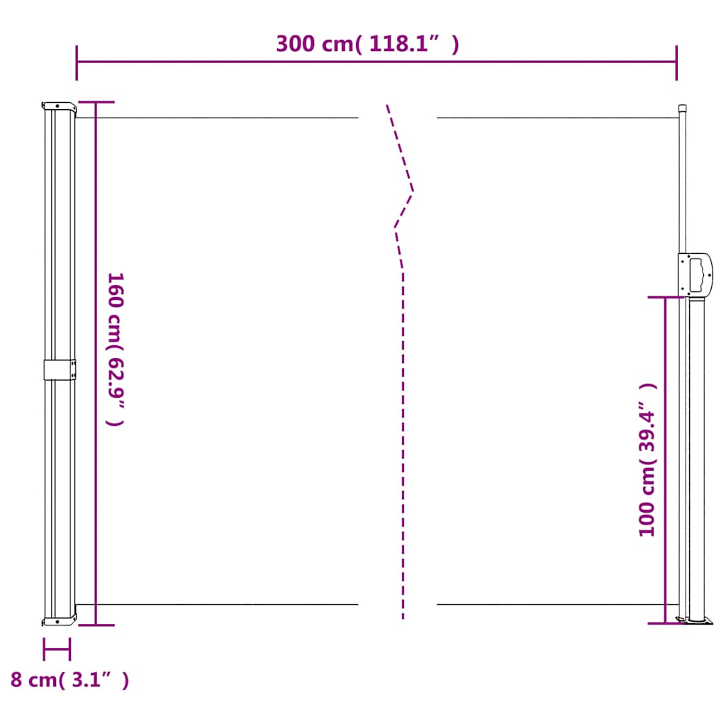 sammenrullelig sidemarkise 160x300 cm hvid