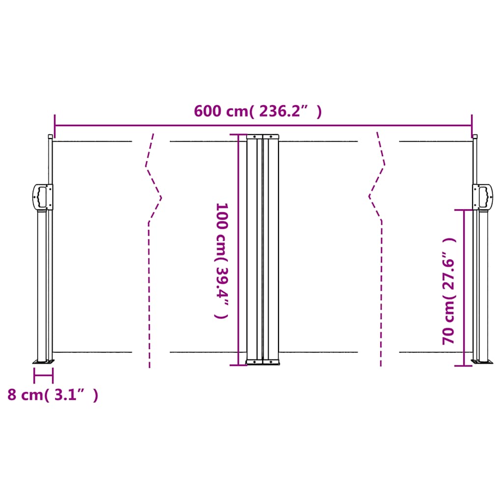 sammenrullelig sidemarkise 100x600 cm hvid