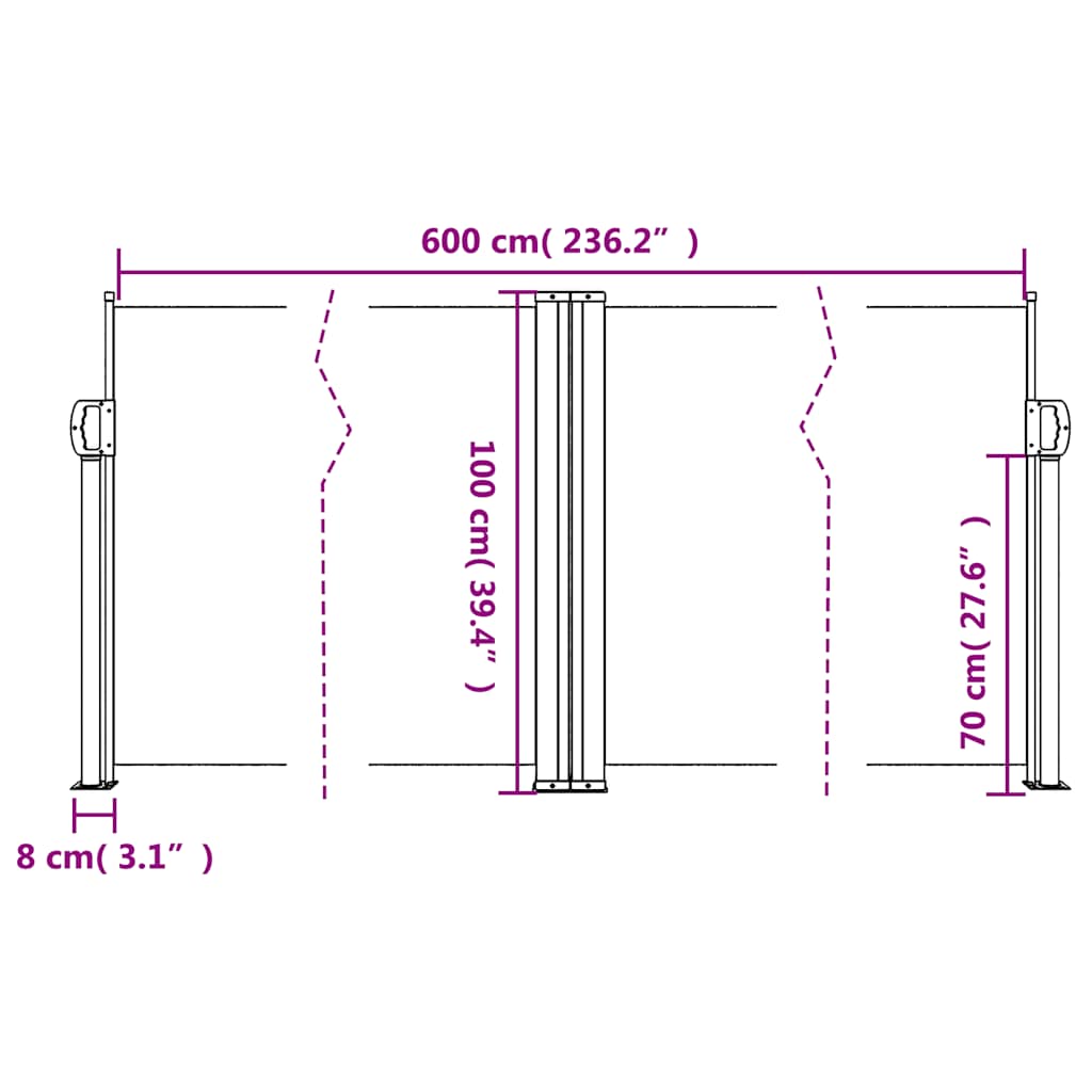 sammenrullelig sidemarkise 100x600 cm terrakottafarvet
