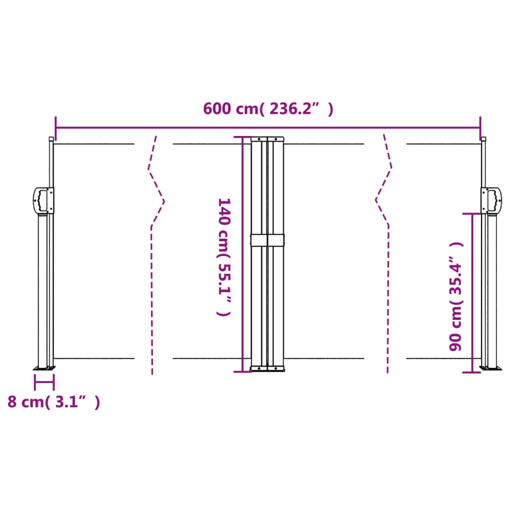 sammenrullelig sidemarkise 140x600 cm brun