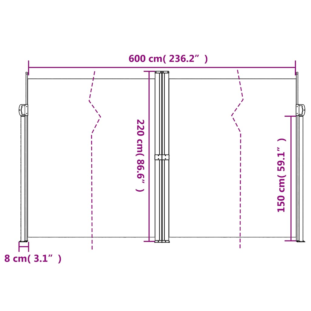 sammenrullelig sidemarkise 220x600 cm antracitgrå