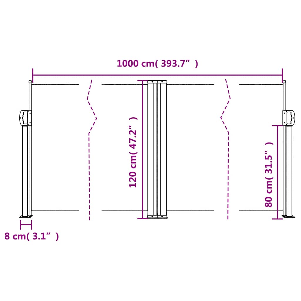 sammenrullelig sidemarkise 120x1000 cm hvid