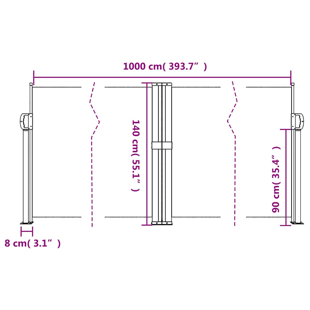 sammenrullelig sidemarkise 140 x 1000 cm sort