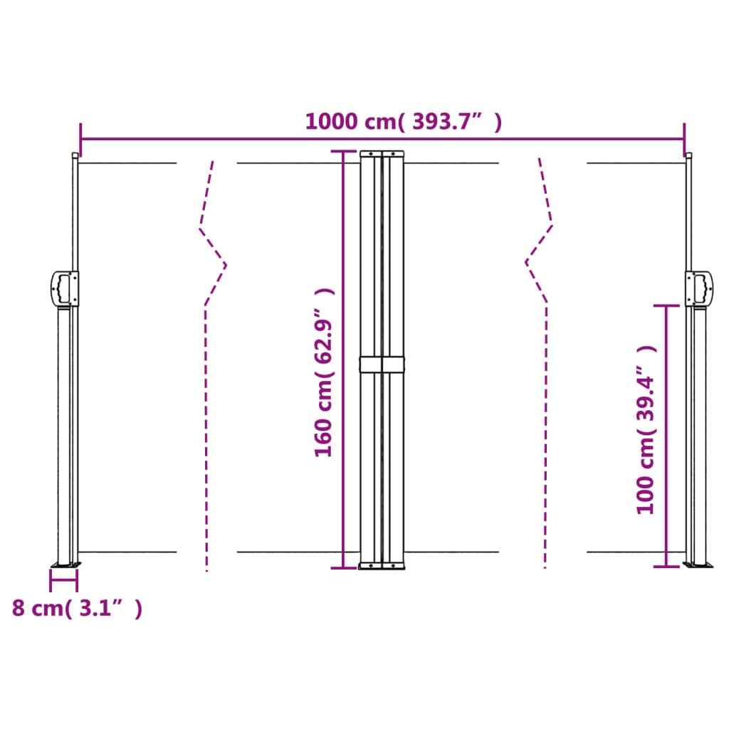 sidemarkise 160x1000 cm sammenrullelig cremefarvet