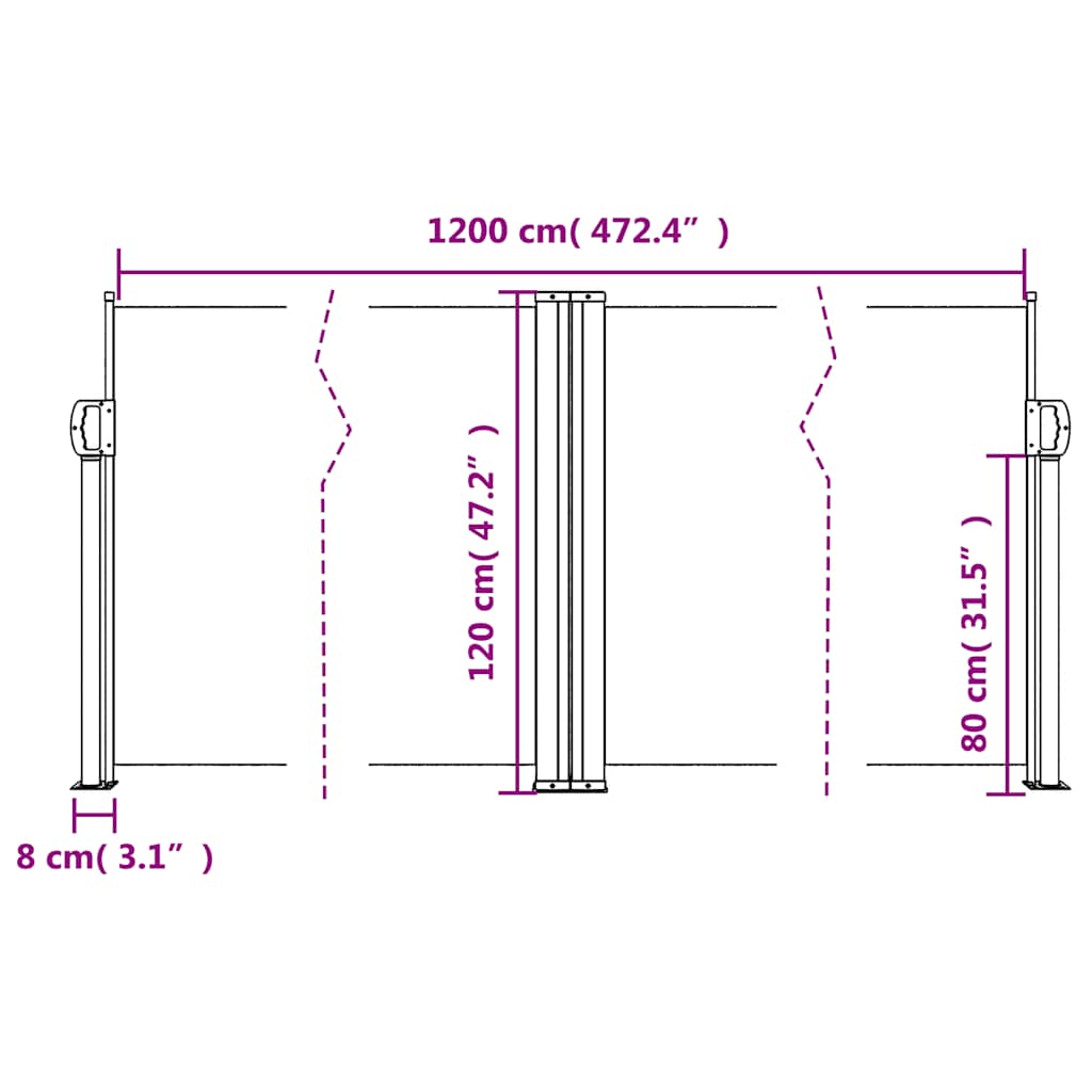 sidemarkise 120x1000 cm sammenrullelig cremefarvet