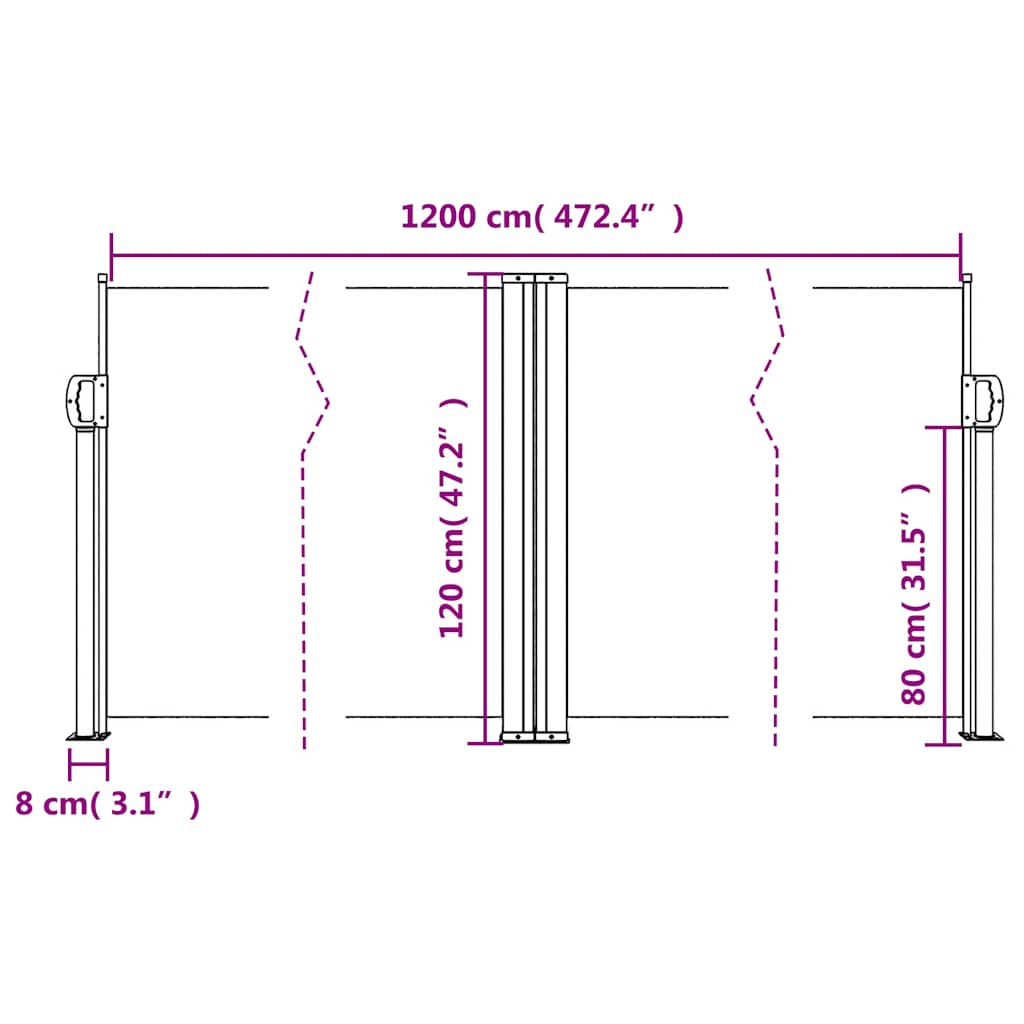 sidemarkise 120x1000 cm sammenrullelig hvid