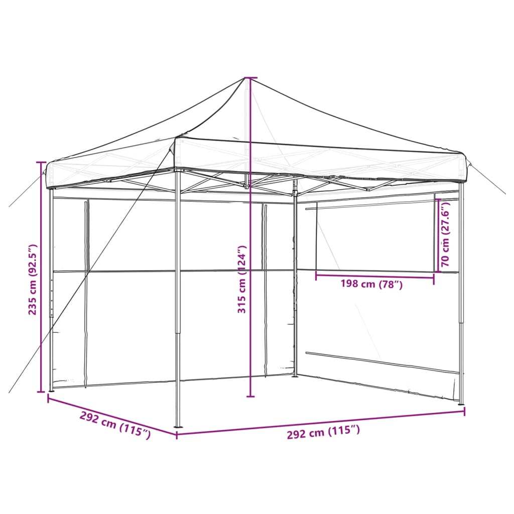 foldbart pop up-festtelt med 2 sidevægge gråbrun