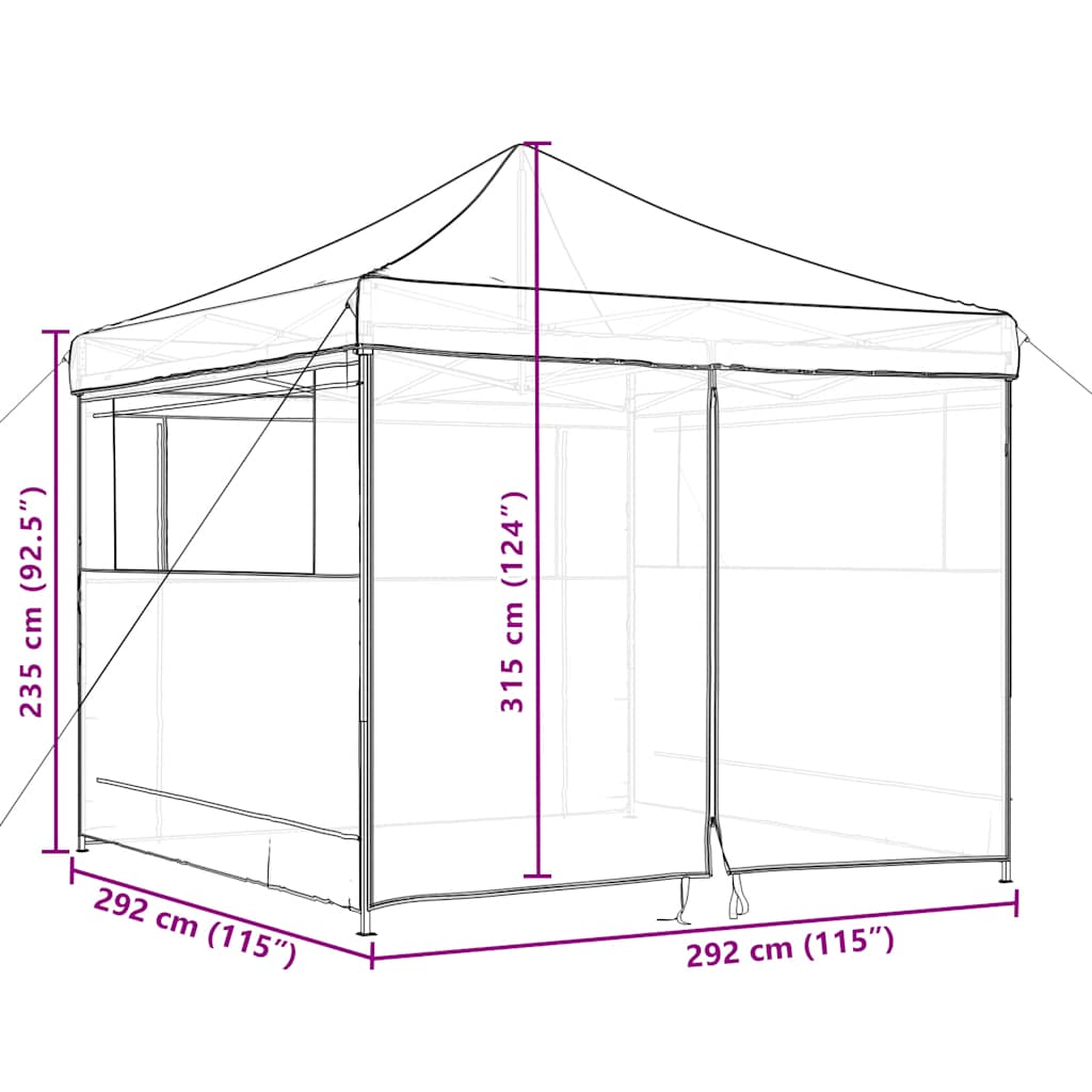 foldbart pop-up festtelt med 4 sidevægge sort