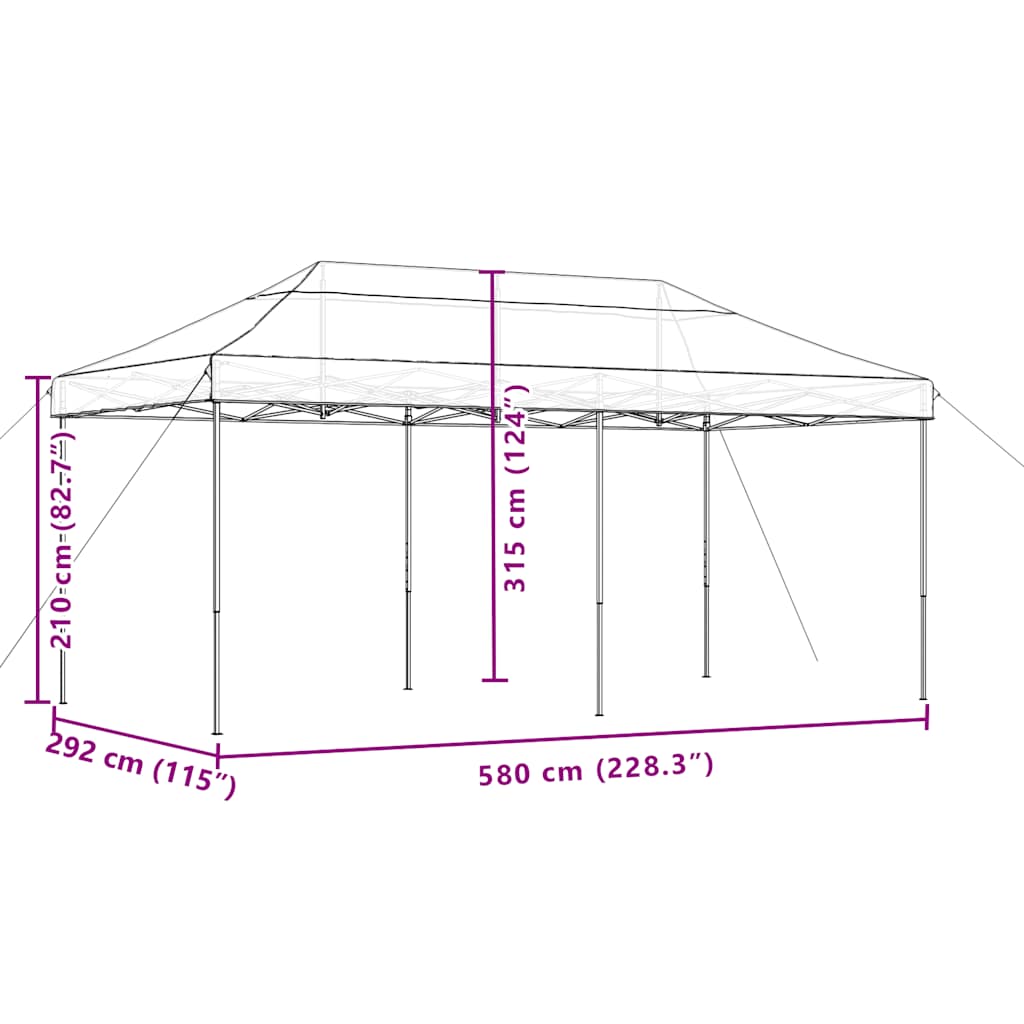 foldbart pop up-festtelt 580x292x315 cm sort