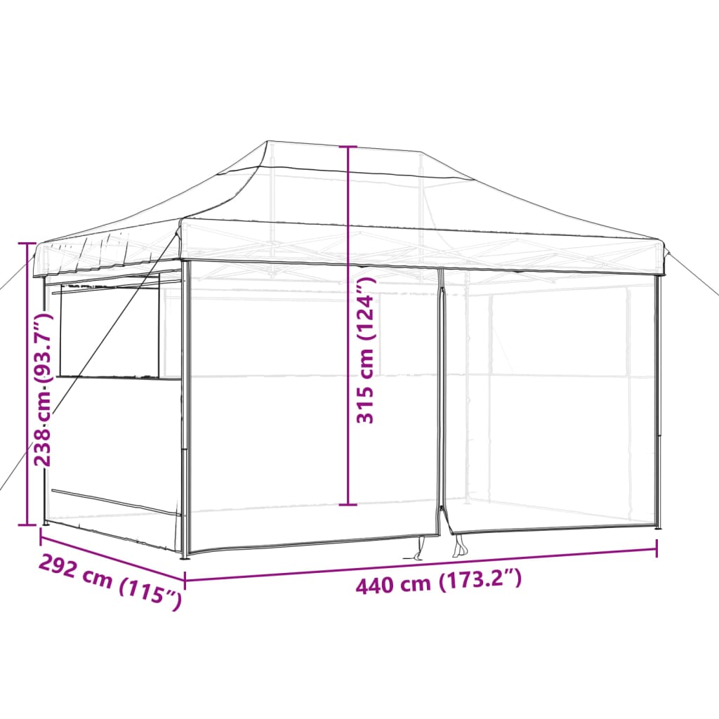 foldbart pop-up festtelt med 4 sidevægge brun