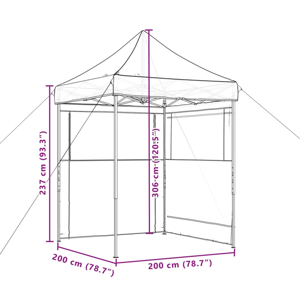 foldbart pop-up festtelt med 2 sidevægge brun
