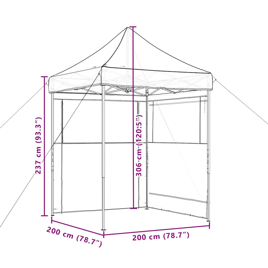 foldbart pop-up festtelt med 2 sidevægge sort