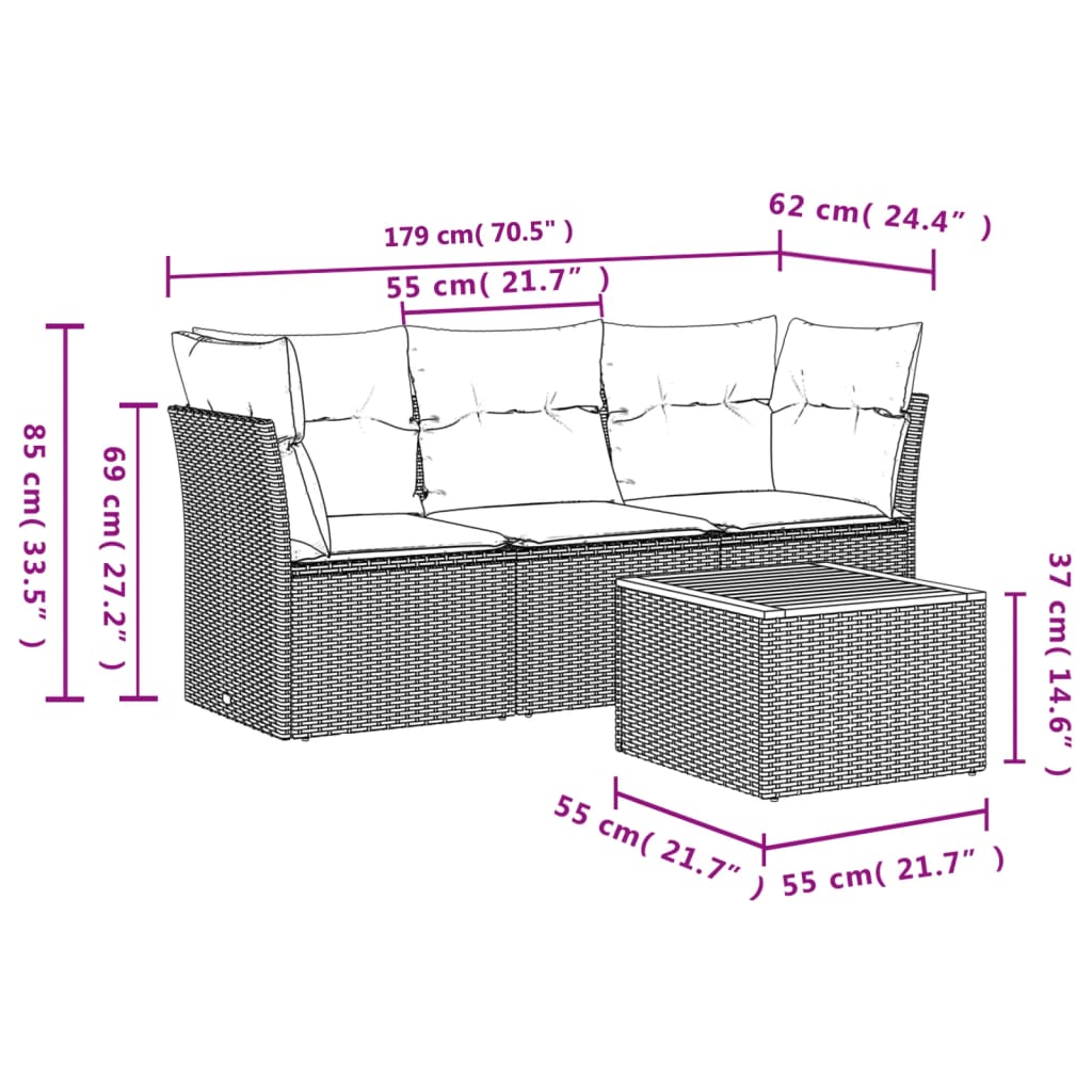 sofasæt til haven 4 dele med hynder polyrattan beige