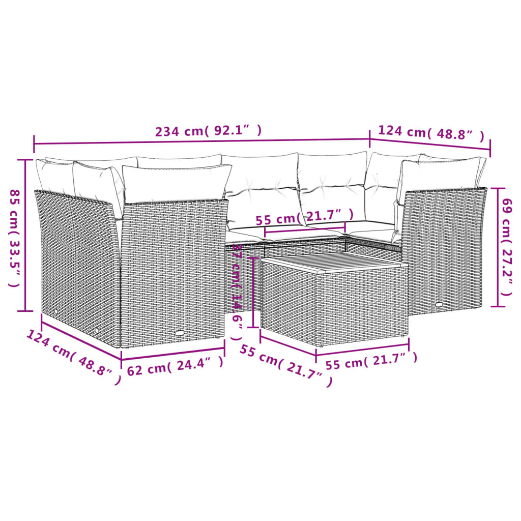 sofasæt til haven 7 dele med hynder polyrattan beige