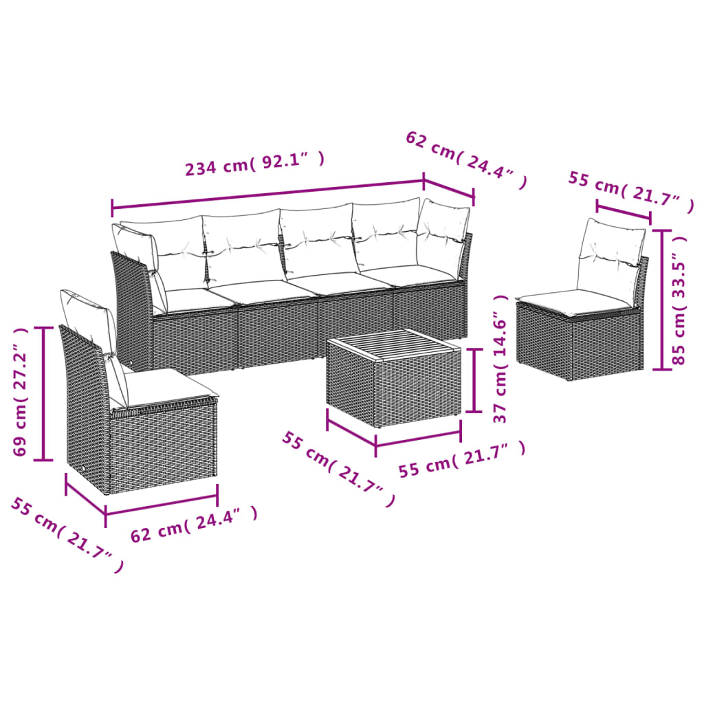 sofasæt til haven 7 dele med hynder polyrattan beige
