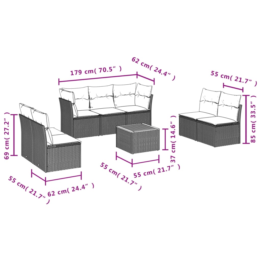 sofasæt til haven 8 dele med hynder polyrattan beige